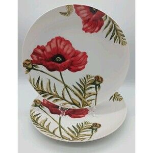 Roscher Red Poppy Dinner Plates Set Of 2 Botanical Summer Garden 10.5"